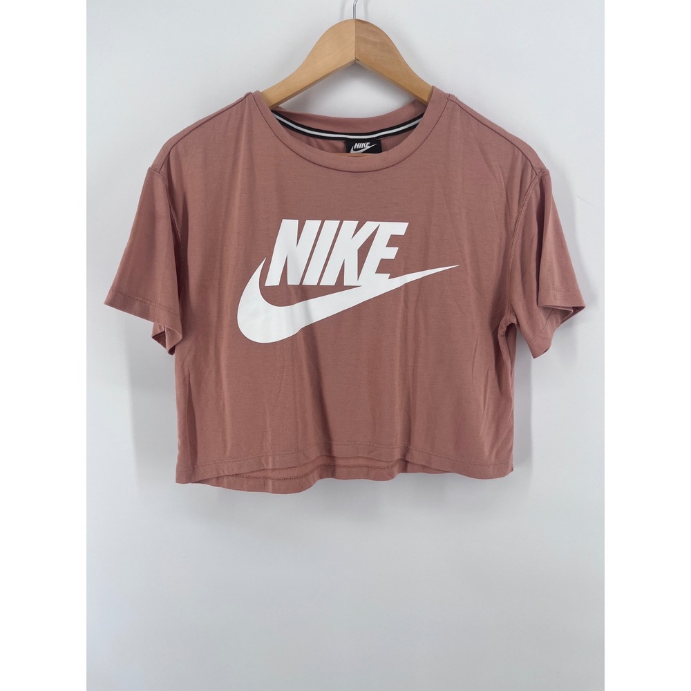 Nike Womens Sportswear Essential Crop Top Mauve Pink Logo Tee M Preppy Sporty